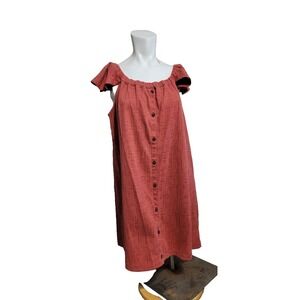 Madewell XL Dress distressed faux buttons cold shoulder shift open back